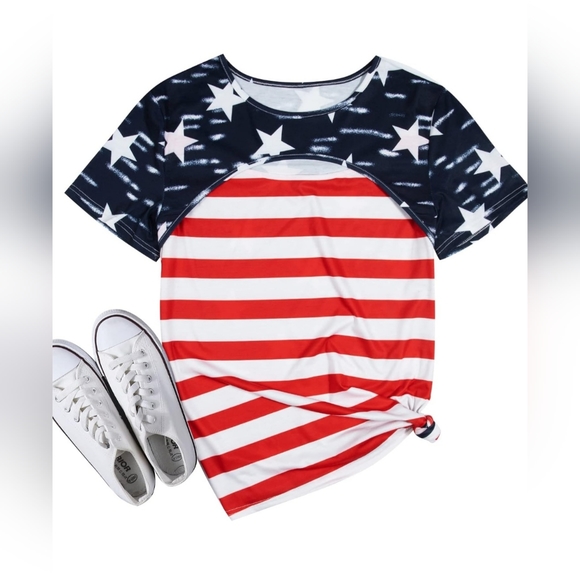 American Flag Shirt Women Patriotic Sexy Cutout Front T Shirt 4th of July Tshirt - Picture 1 of 8